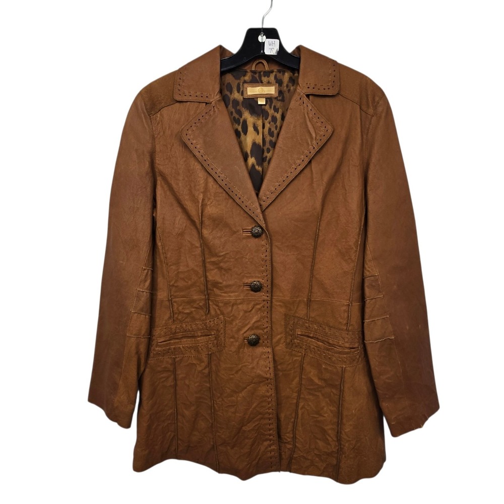 Vintage 90s Wilsons Leather Jacket Blazer Women's L Brown 3 Button Western Boho